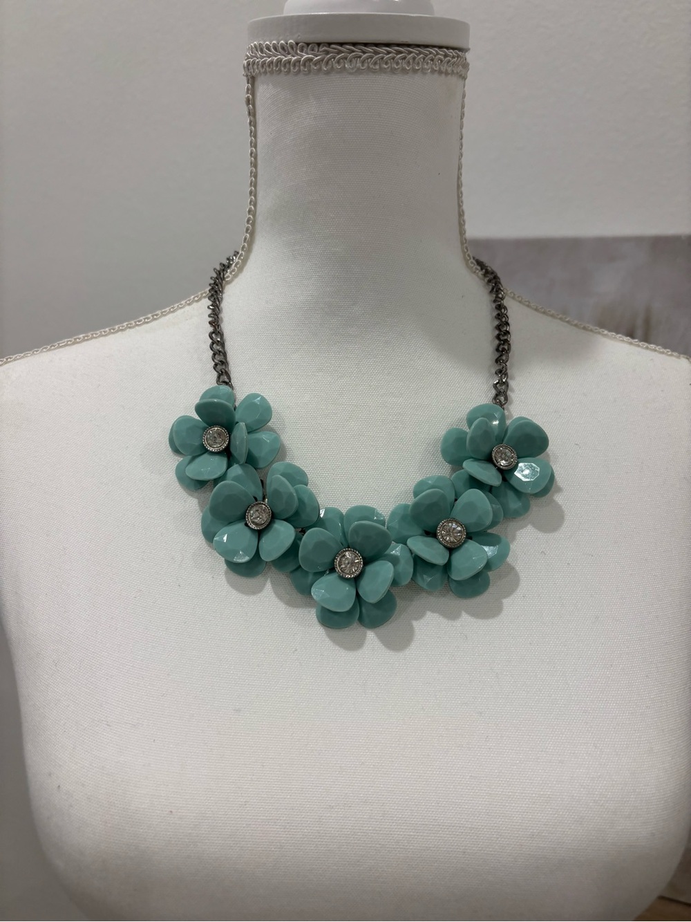 Floral Statement Necklace - Mint Green Flower Bib